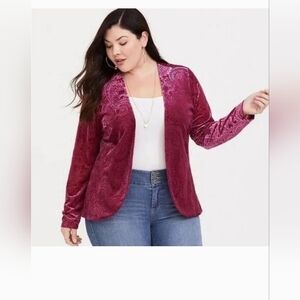 Torrid Pink/Red Cranberry Burnout Velvet Paisley Blazer Jacket Size 1X